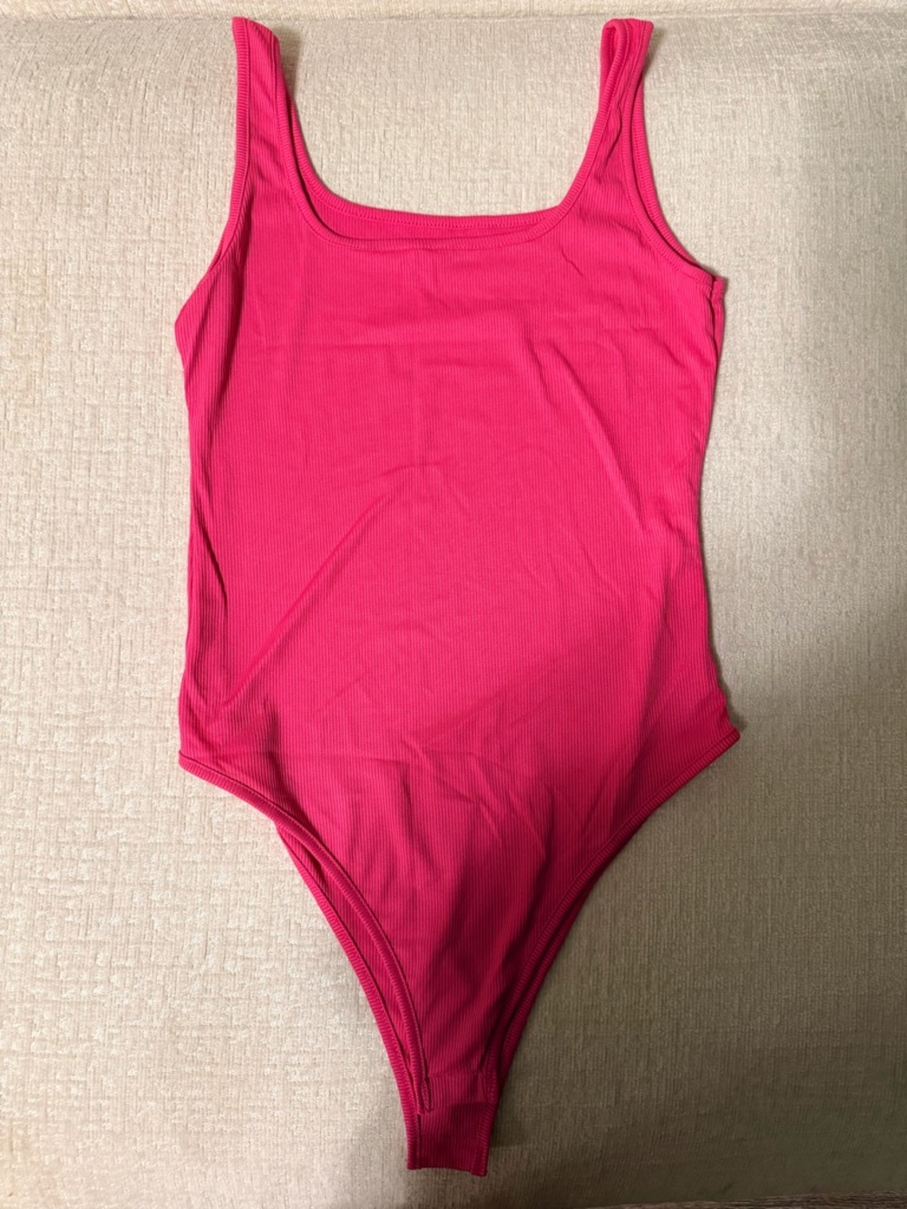 Ribbed Hot Pink Scoop Neck Bodysuit